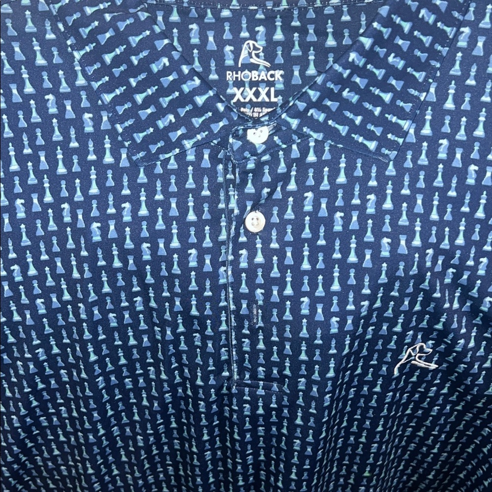Rhoback Blue The Chess Match Pattern Polo XXXL